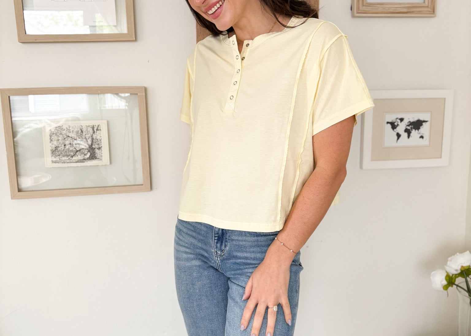 Ciara Boxy Henley T-Shirt - Love and Lee Apparel