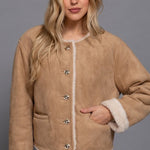 The Monique Long Sleeve Gold Button Closure Inner Fur Faux Suede Jacket - Love and Lee Apparel
