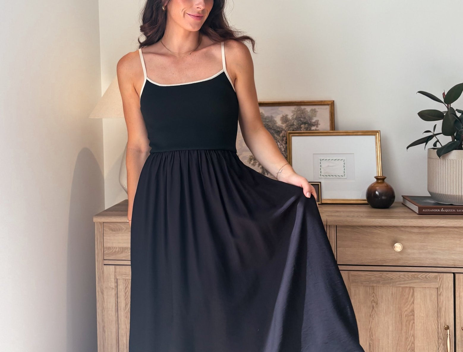 The Chanel Contrast Tie Spaghetti Strap Mix Media Midi Dress - Love and Lee Apparel