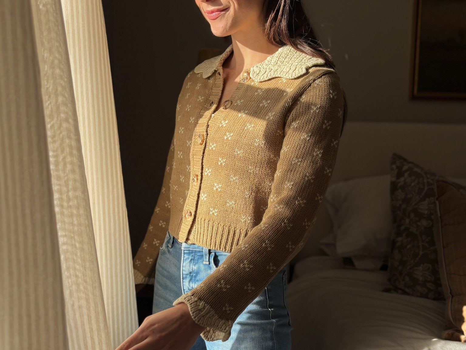 The Colette Crochet Scallop Collar Button Down Knit Cardigan - Love and Lee Apparel