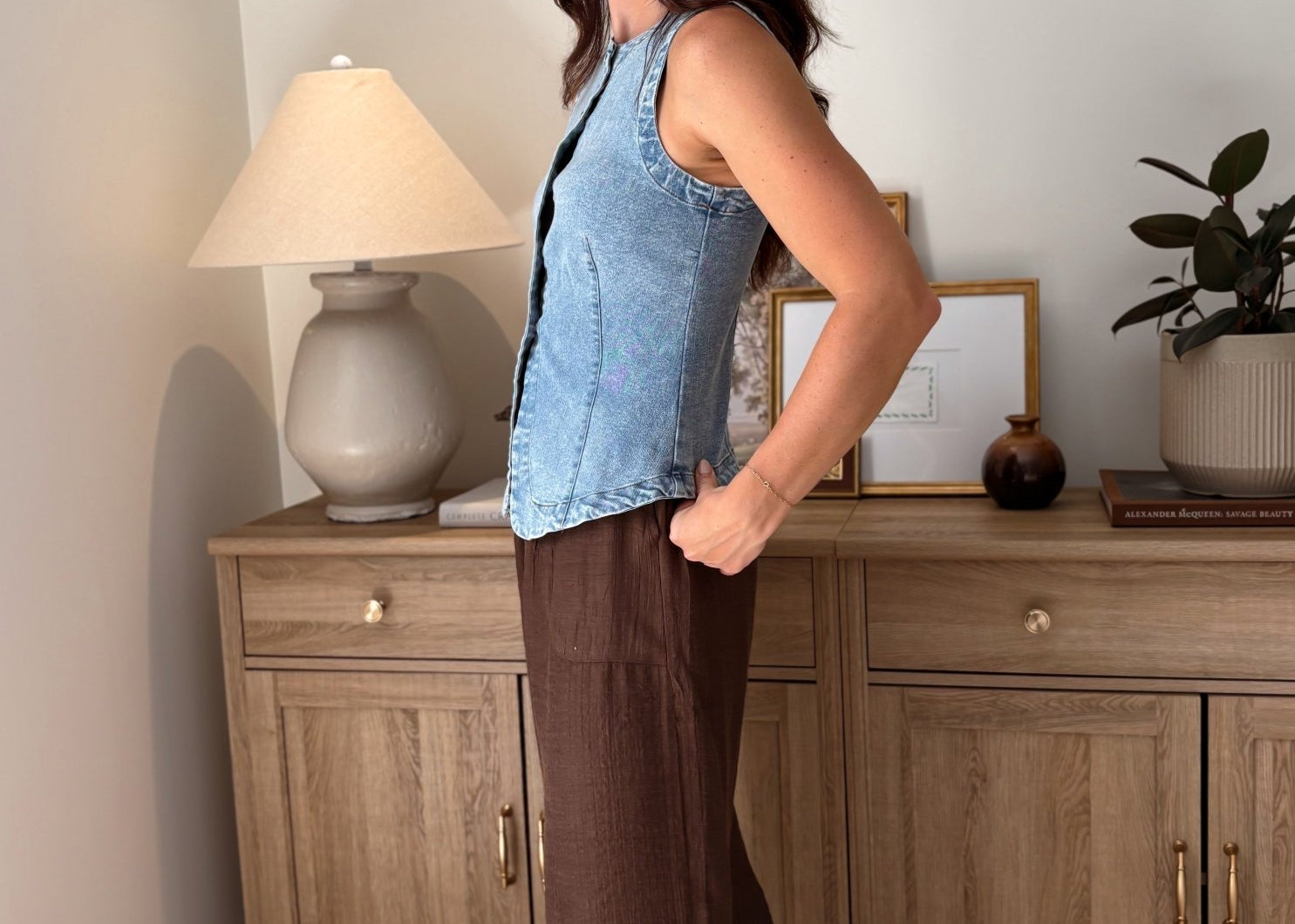 The Beatrice Washed Denim Button Down Vest - Love and Lee Apparel
