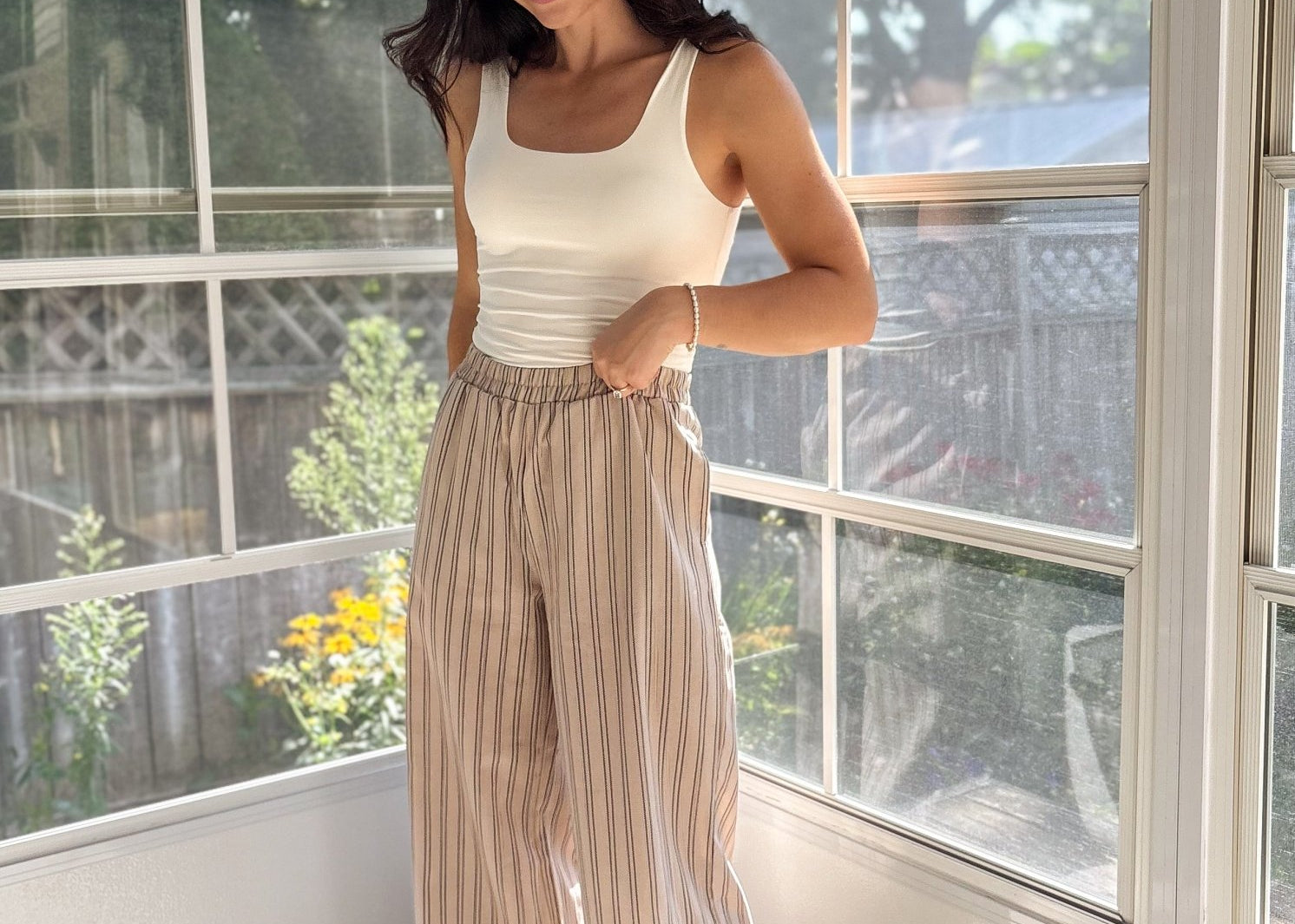 Coco Stripe Elastic Waist Linen Lounge Pants - Love and Lee Apparel