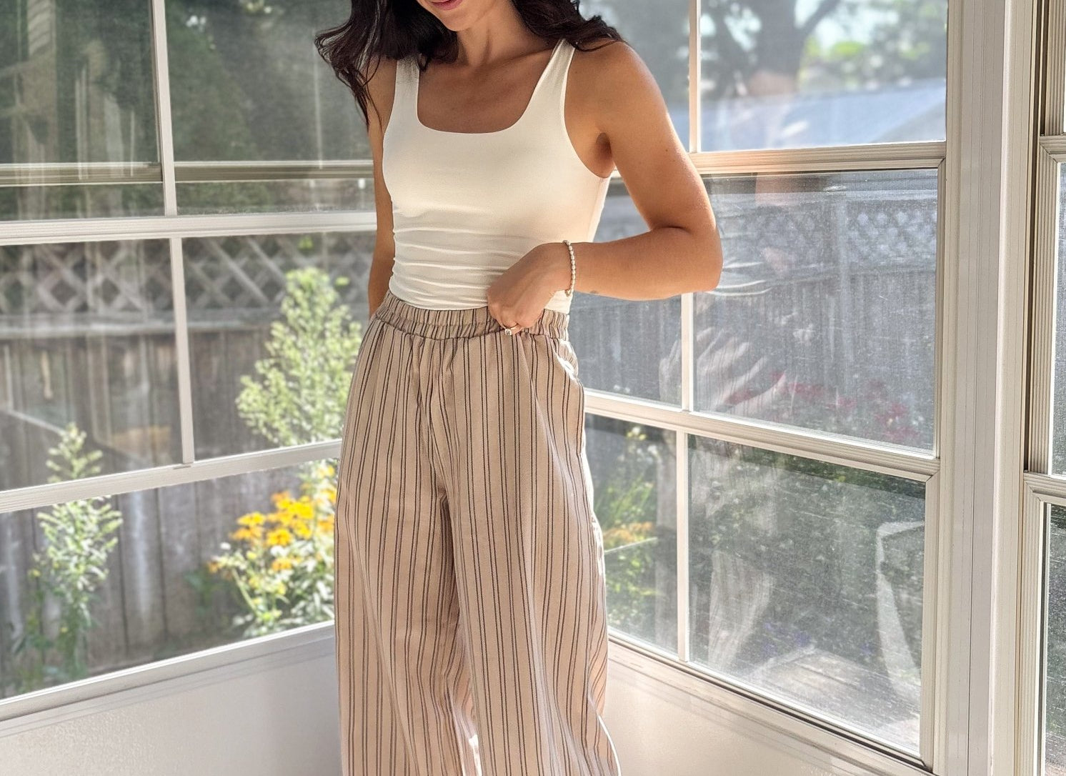 Coco Stripe Elastic Waist Linen Lounge Pants - Love and Lee Apparel
