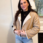 The Monique Long Sleeve Gold Button Closure Inner Fur Faux Suede Jacket - Love and Lee Apparel