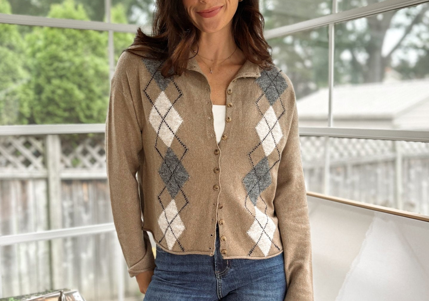 'Freshman Fall' Argyle Mock Neck Button Down Knit Cardigan - Love and Lee Apparel