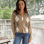 'Freshman Fall' Argyle Mock Neck Button Down Knit Cardigan - Love and Lee Apparel