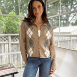 'Freshman Fall' Argyle Mock Neck Button Down Knit Cardigan - Love and Lee Apparel