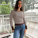 'Study Hall' Boat Neck Stripe Ribbed Long Sleeve Sweater Top - Love and Lee Apparel