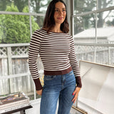 'Study Hall' Boat Neck Stripe Ribbed Long Sleeve Sweater Top - Love and Lee Apparel