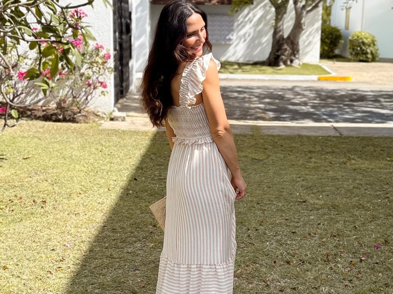 The Macy Stripe Smocked Ruffle Trim Midi Dress - Love and Lee Apparel