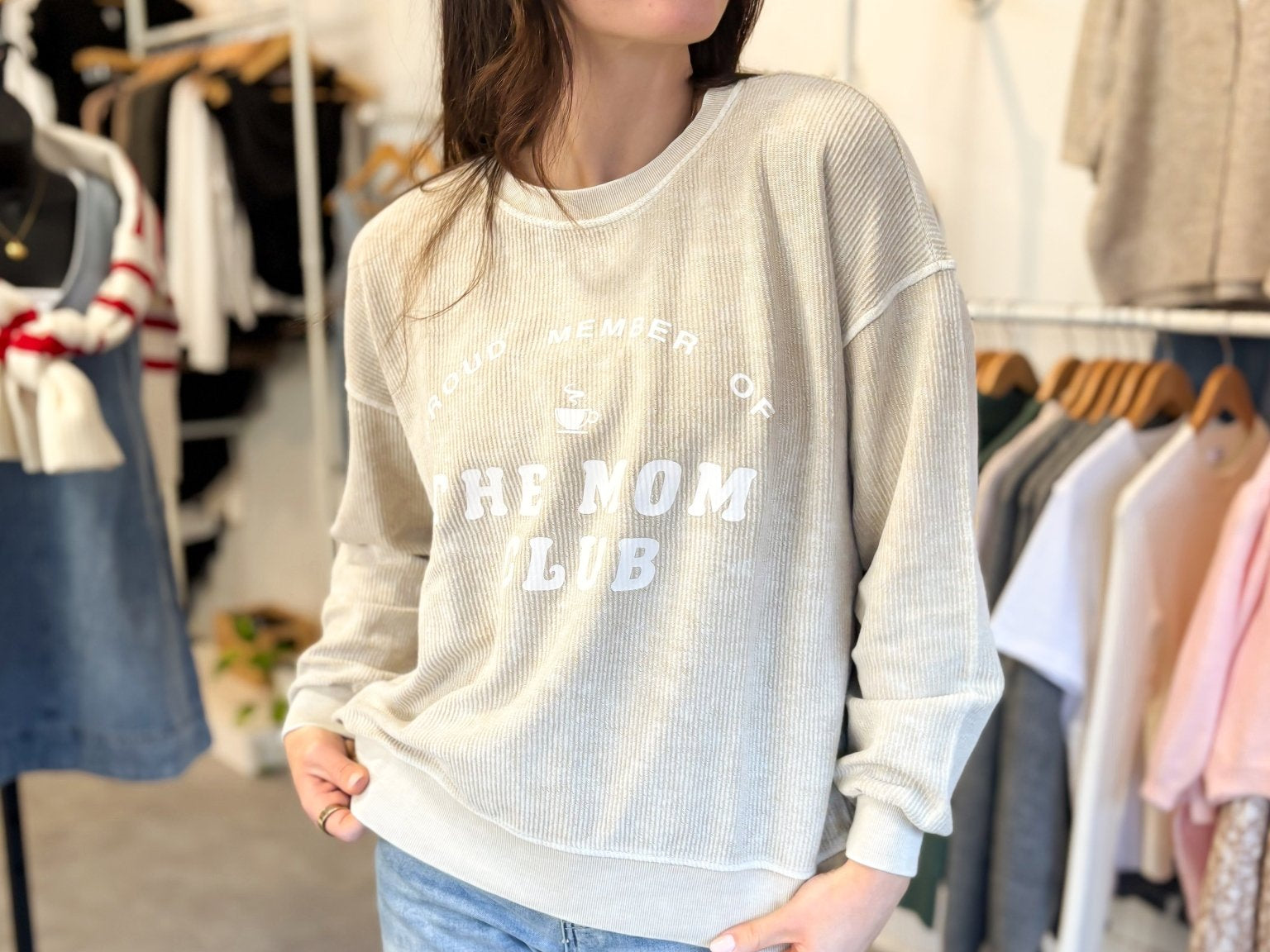 Mom Club Graphic Washed Crewneck Sweater - Love and Lee Apparel