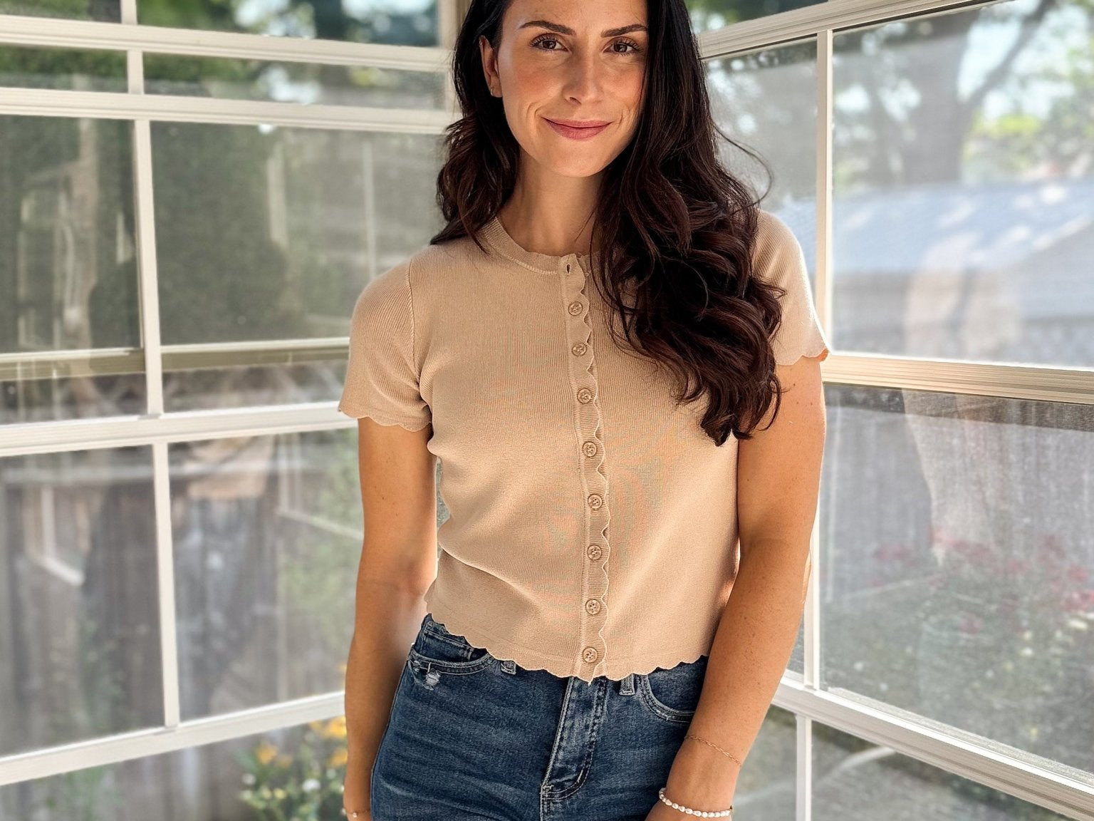 Hazel Scalloped Short Sleeve Cardigan - Love and Lee Apparel