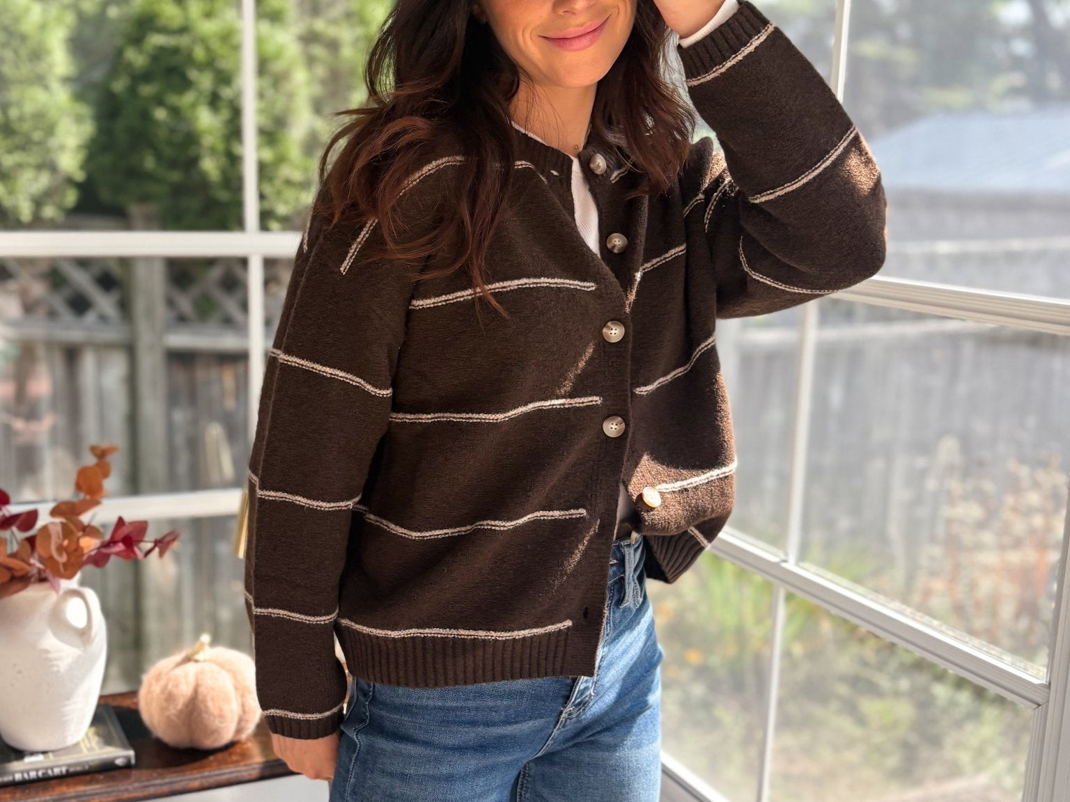 Fallen Leaves Stripe Button Down Cardigan - Love and Lee Apparel