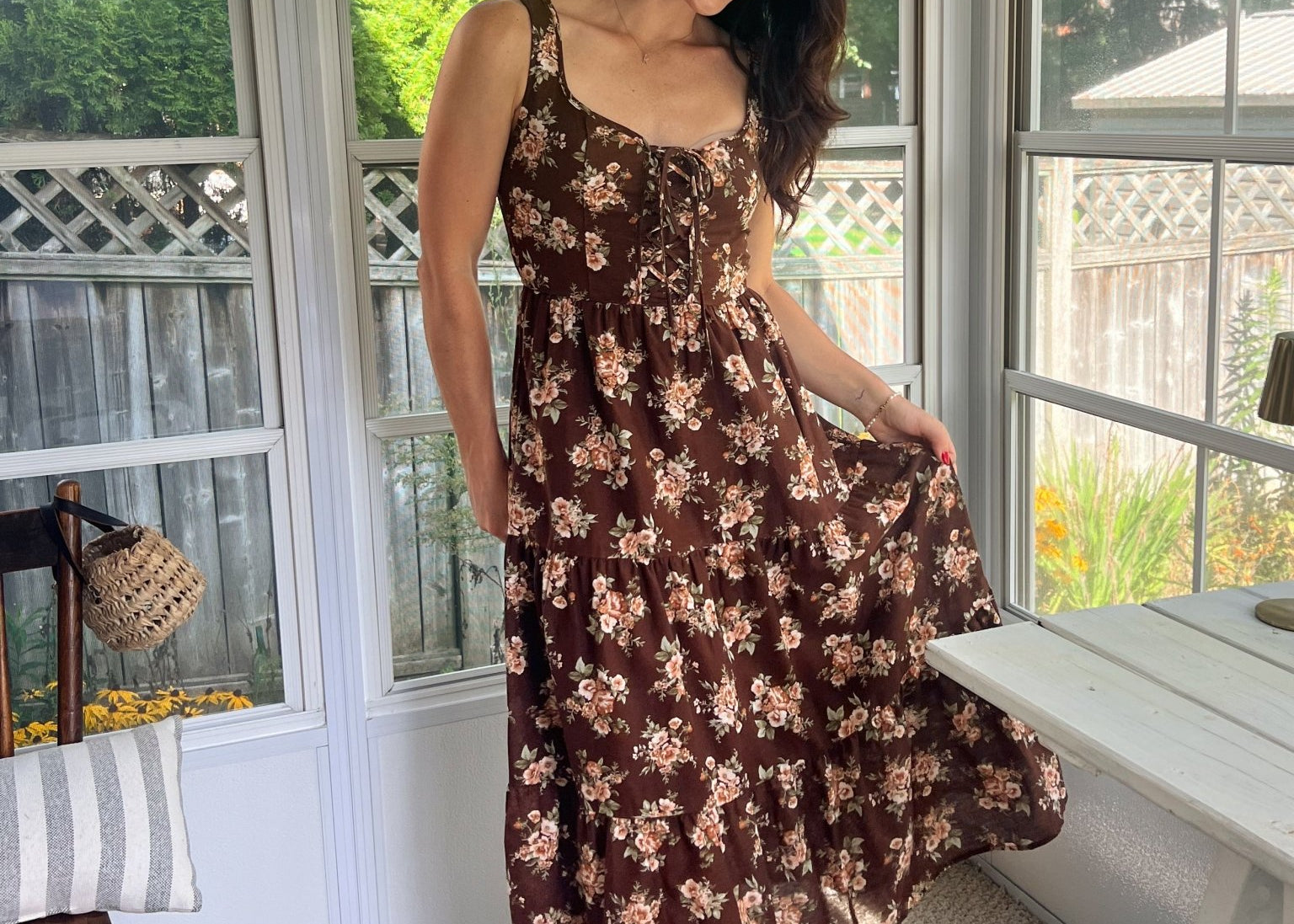 Sloan Floral Front Lace Up Corset Sleeveless Midi Dress - Love and Lee Apparel