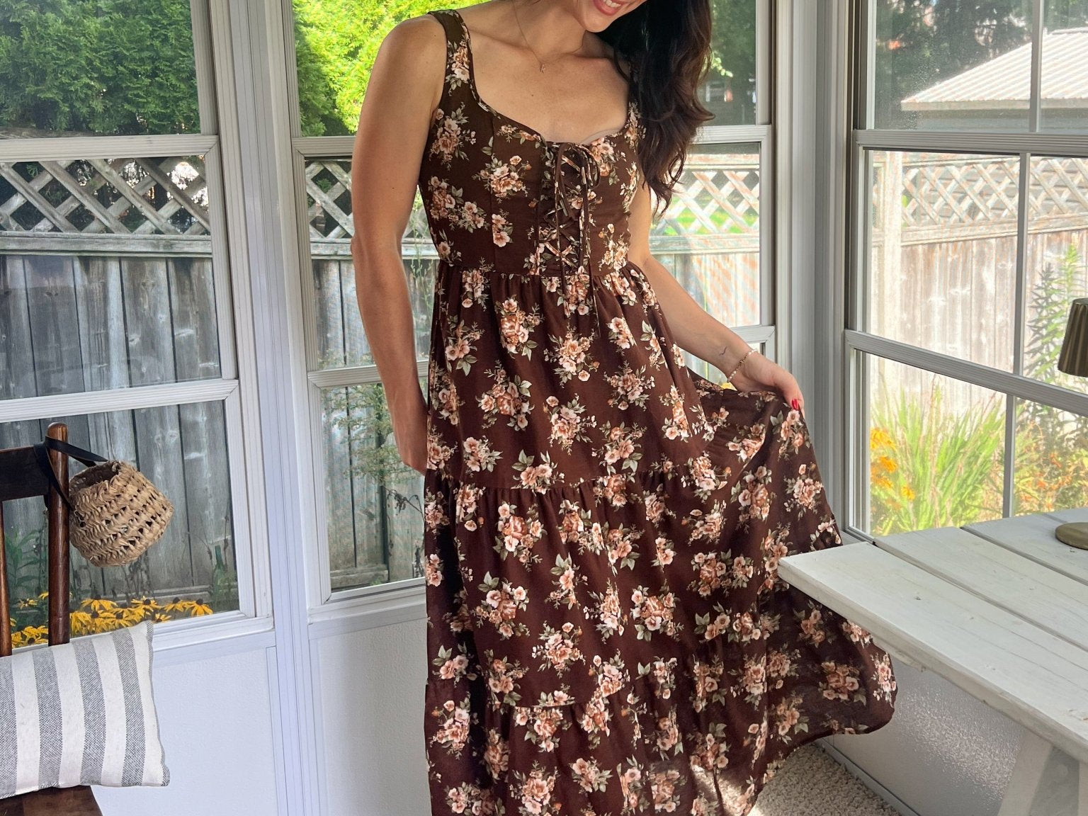 Sloan Floral Front Lace Up Corset Sleeveless Midi Dress - Love and Lee Apparel