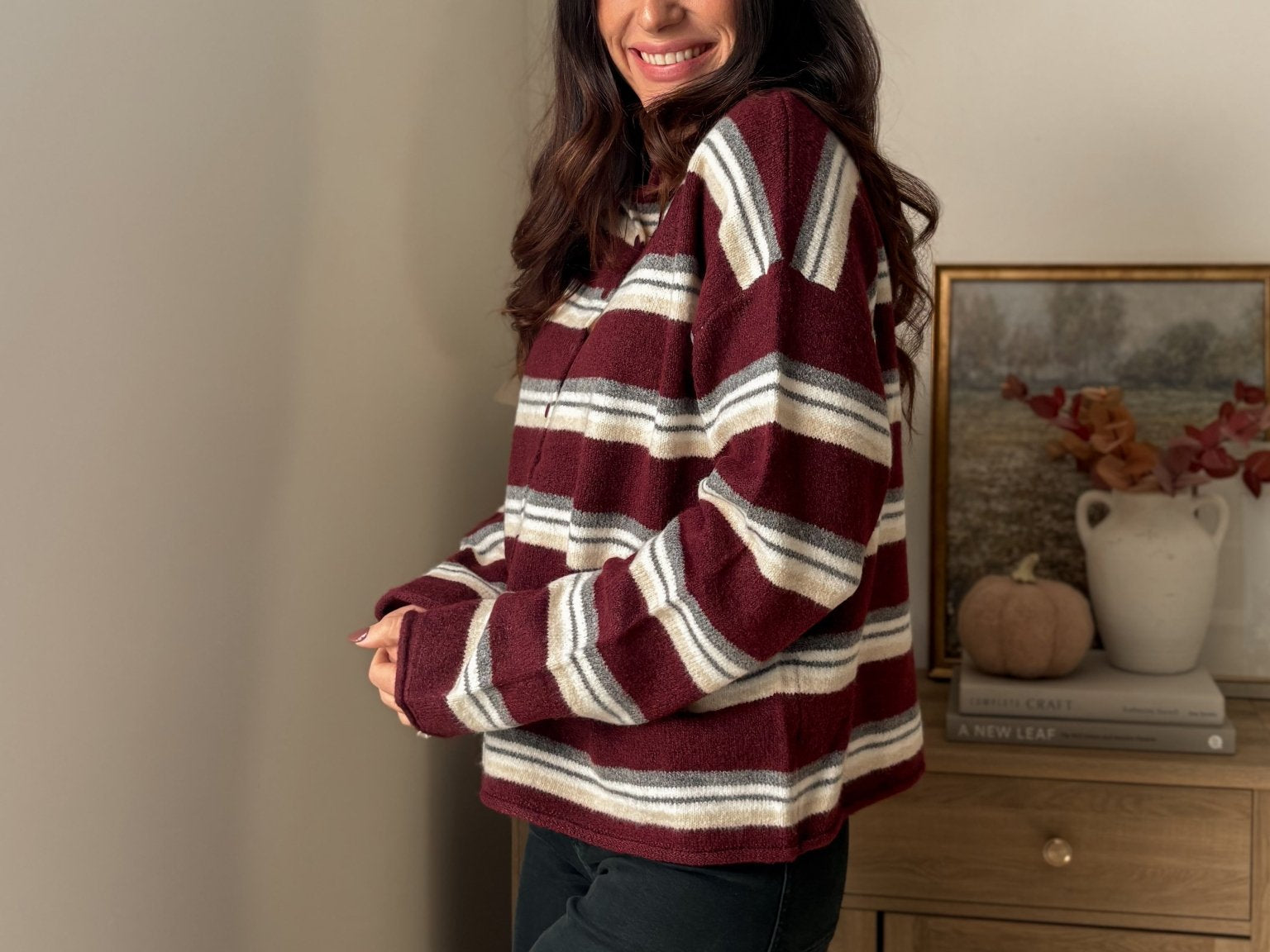 The 'Sparkling Cider' Multi-Color Stripe Rolled Neck Knit Cardigan - Love and Lee Apparel