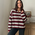 The 'Sparkling Cider' Multi-Color Stripe Rolled Neck Knit Cardigan - Love and Lee Apparel
