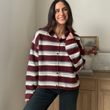 The 'Sparkling Cider' Multi-Color Stripe Rolled Neck Knit Cardigan - Love and Lee Apparel
