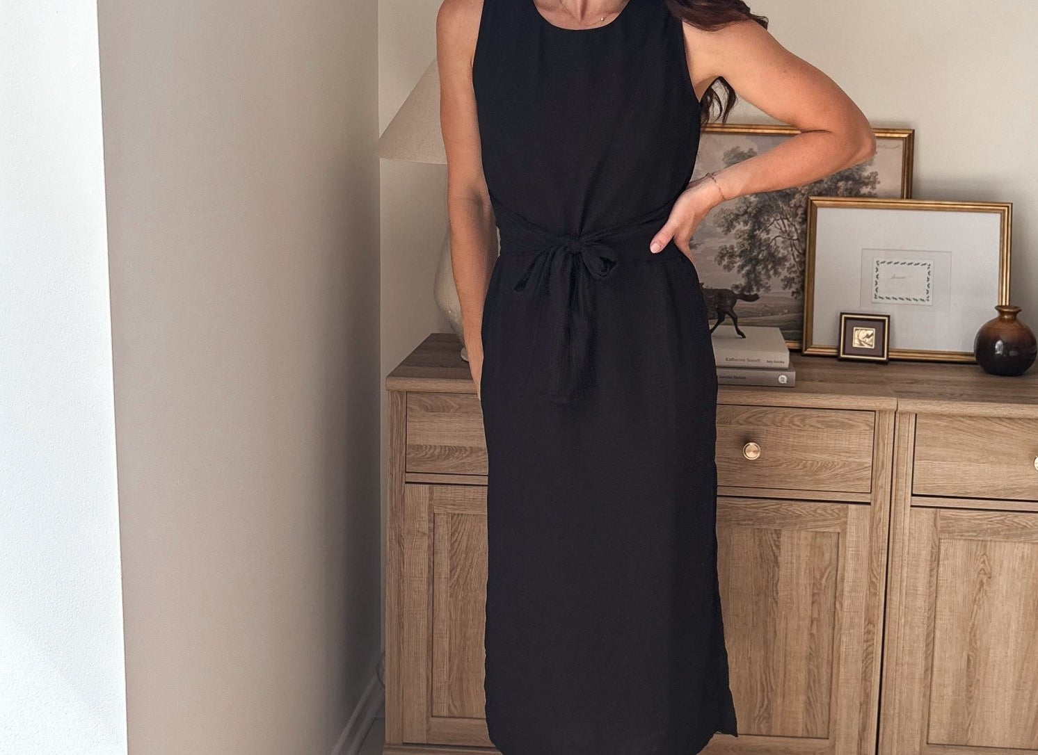 The Peyton Sleeveless Tie Detail Linen Effect Woven Midi Dress - Love and Lee Apparel