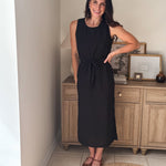 The Peyton Sleeveless Tie Detail Linen Effect Woven Midi Dress - Love and Lee Apparel
