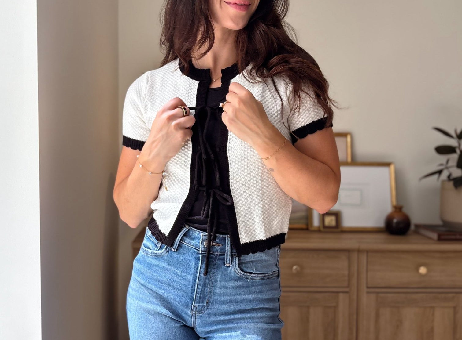 Gwen Tie Up Short Sleeve Cardigan - Love and Lee Apparel
