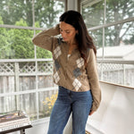'Freshman Fall' Argyle Mock Neck Button Down Knit Cardigan - Love and Lee Apparel
