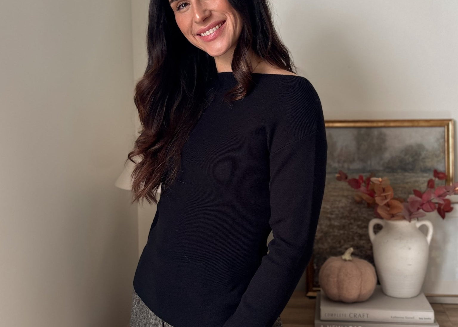 The' Home for the Holiday' Boat Neck Dolman Long Sleeve Knit Sweater in Black - Love and Lee Apparel