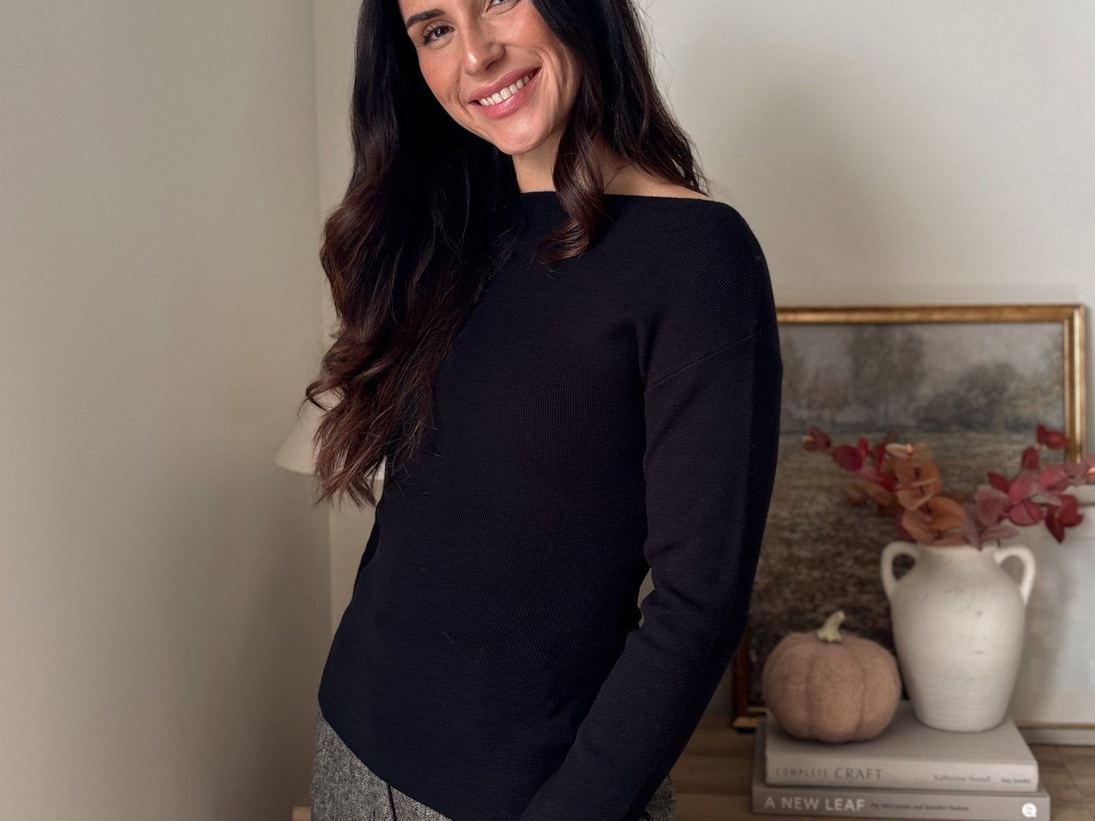 The' Home for the Holiday' Boat Neck Dolman Long Sleeve Knit Sweater in Black - Love and Lee Apparel