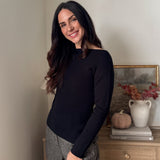 The' Home for the Holiday' Boat Neck Dolman Long Sleeve Knit Sweater in Black - Love and Lee Apparel