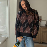 The 'Giving Season' Oversized Argyle Crew Neck Knit Pullover - Love and Lee Apparel