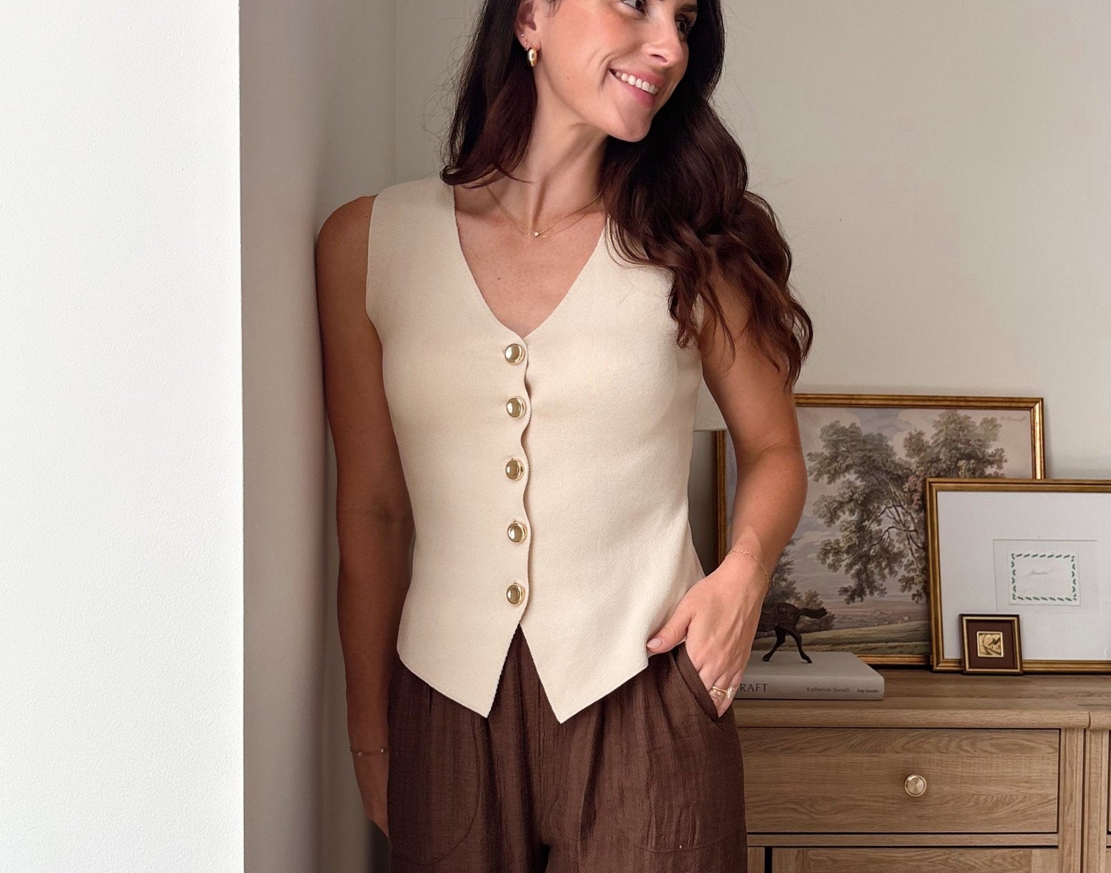 The Reegan Seamless V Neck Gold Button Knit Cardigan Vest - Love and Lee Apparel