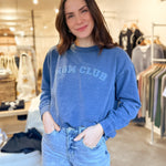 The Mom Club Crewneck Knit Top in Indigo Denim Blue - Love and Lee Apparel