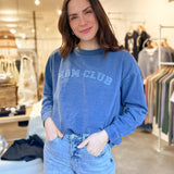 The Mom Club Crewneck Knit Top in Indigo Denim Blue - Love and Lee Apparel