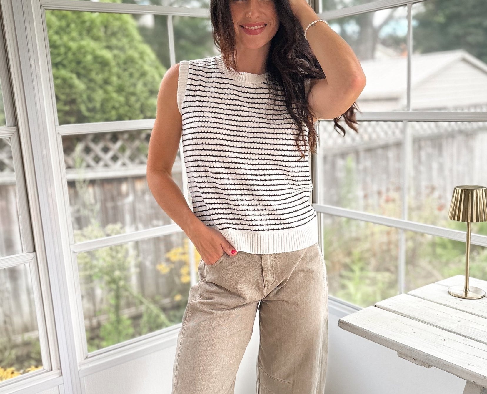 The Agatha Striped Knit Tank Casual Sleeveless Sweater Vest Top - Love and Lee Apparel