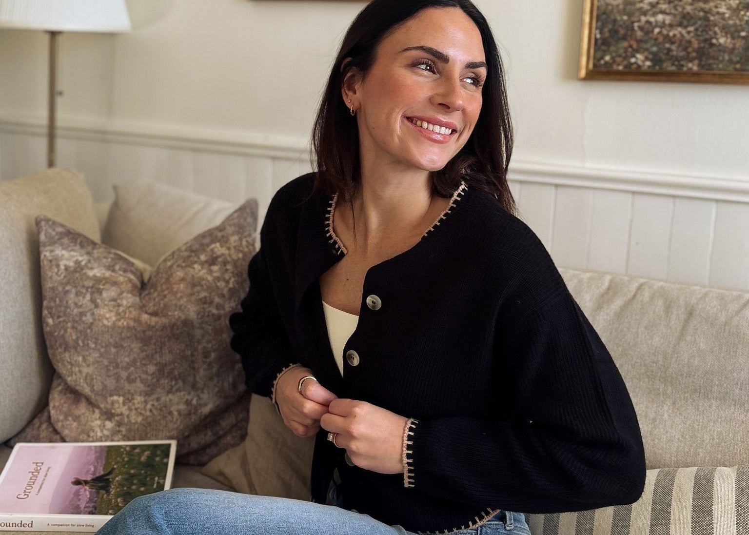 The Eugenie Contrast Stitch Trim Button Down Knit Cardigan - Love and Lee Apparel