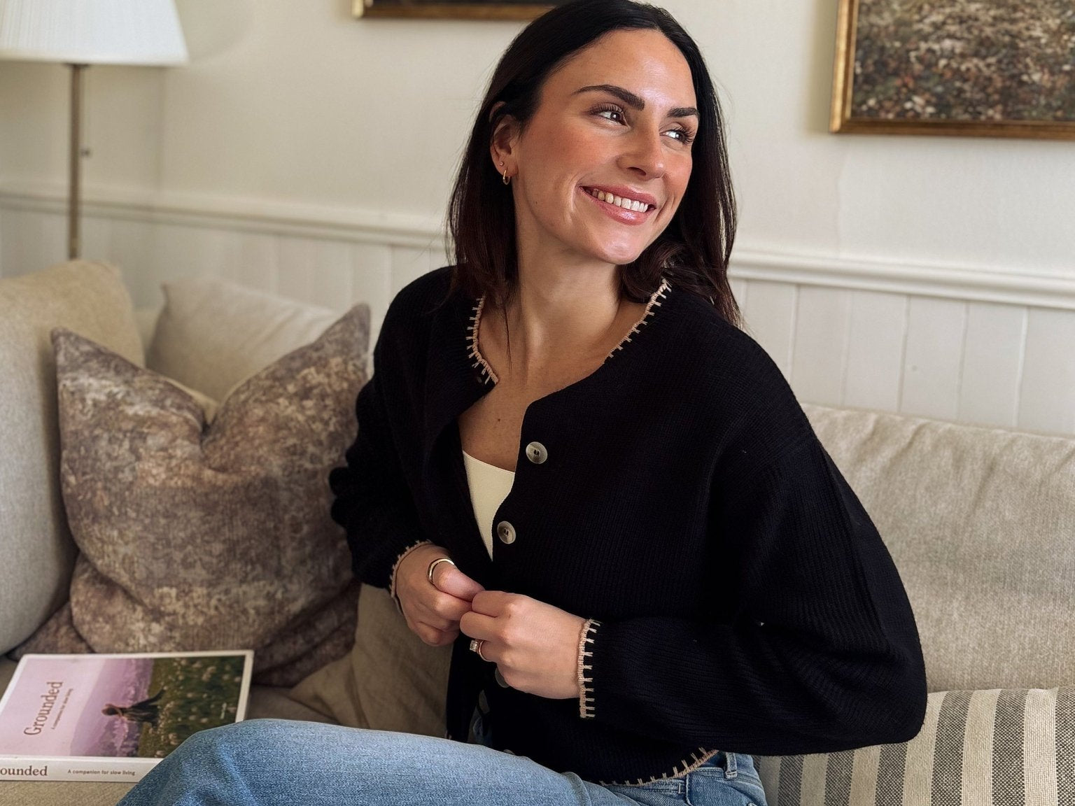 The Eugenie Contrast Stitch Trim Button Down Knit Cardigan - Love and Lee Apparel