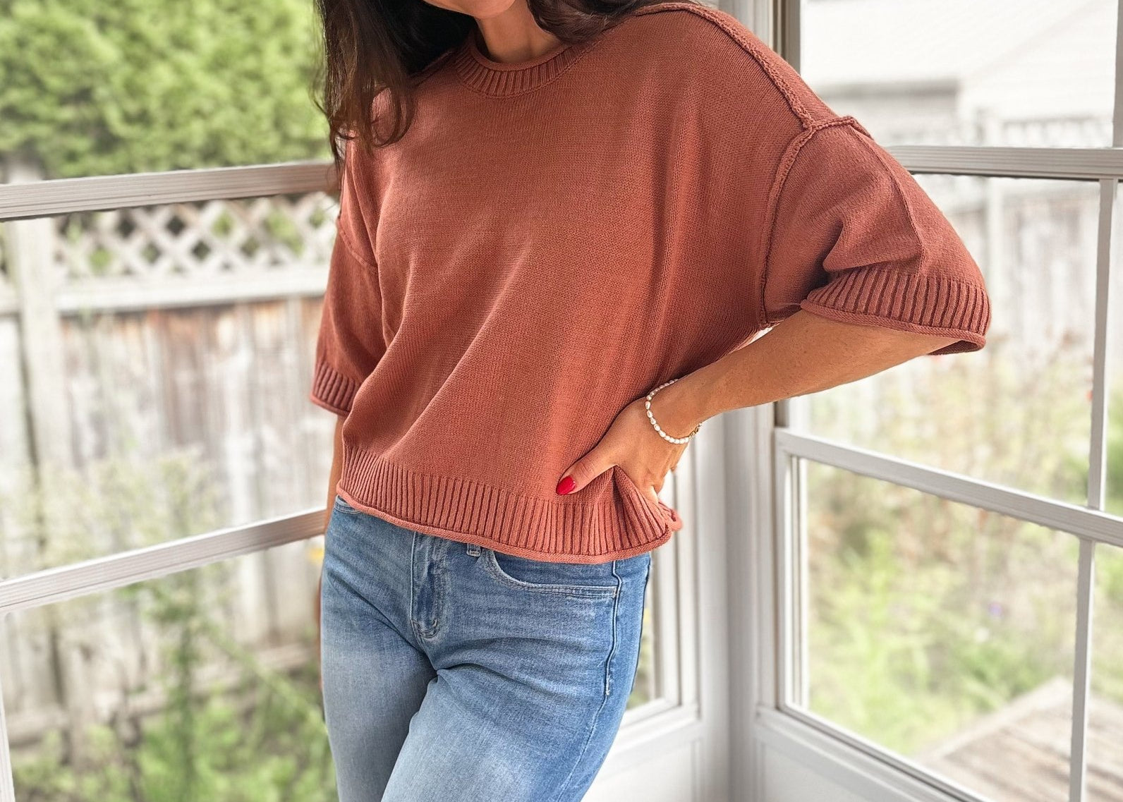 The Delilah Exposed Seam Drop Shoulder Short Sleeve Pullover - Love and Lee Apparel