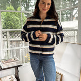 'Meet Me on Campus' Multi-Color Stripe Rolled Neck Knit Cardigan - Love and Lee Apparel