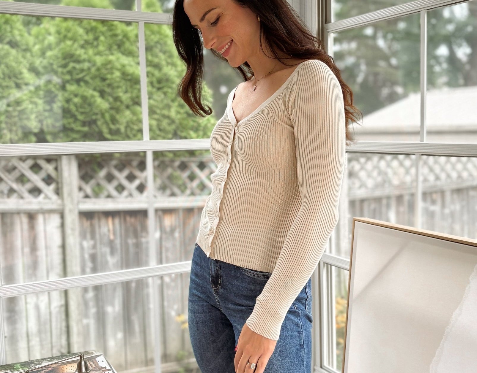 'The Cambridge House' Scoop Neck Button Fitted Ribbed Knit Cardigan - Love and Lee Apparel