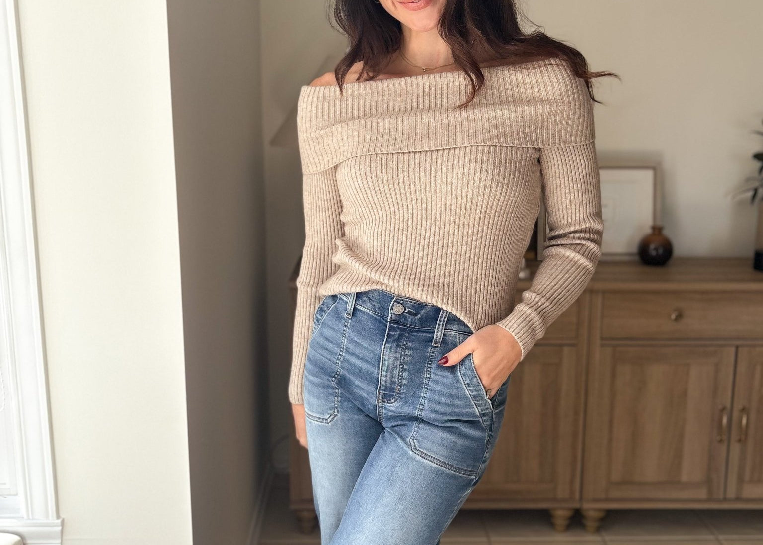 The Katia Long Sleeve Off-Shoulder Knit Sweater - Love and Lee Apparel