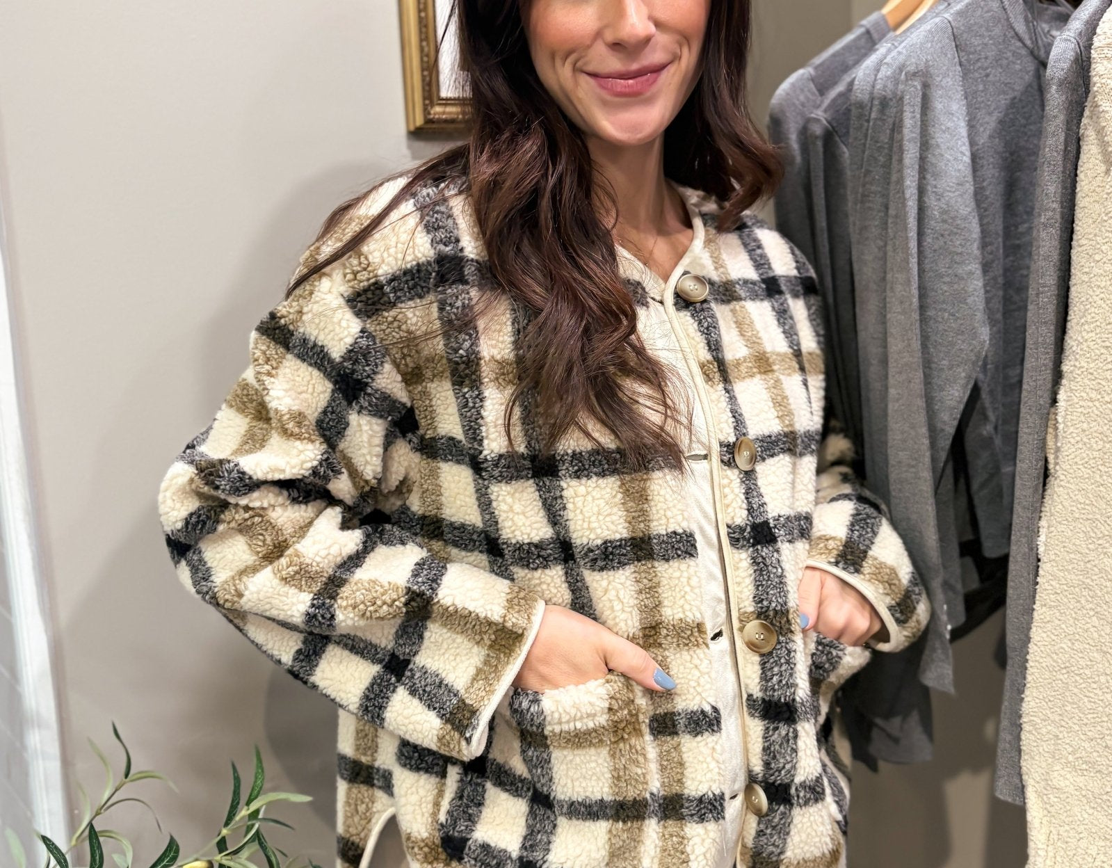 The Sabrina Plaid Button Down Teddy Jacket - Love and Lee Apparel
