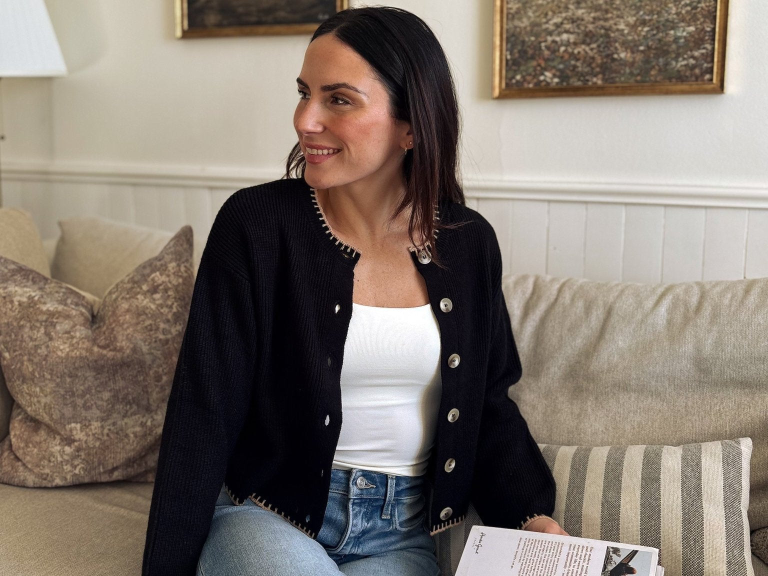 The Eugenie Contrast Stitch Trim Button Down Knit Cardigan - Love and Lee Apparel