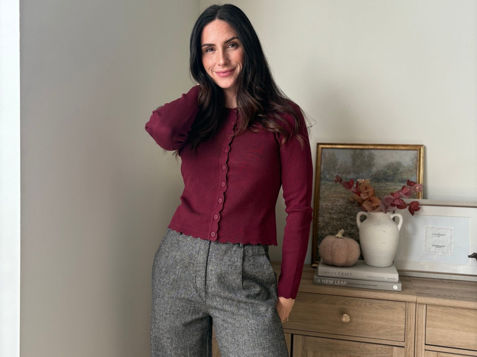 'Pass the Bordeaux' Scalloped Button Down Cardigan - Love and Lee Apparel