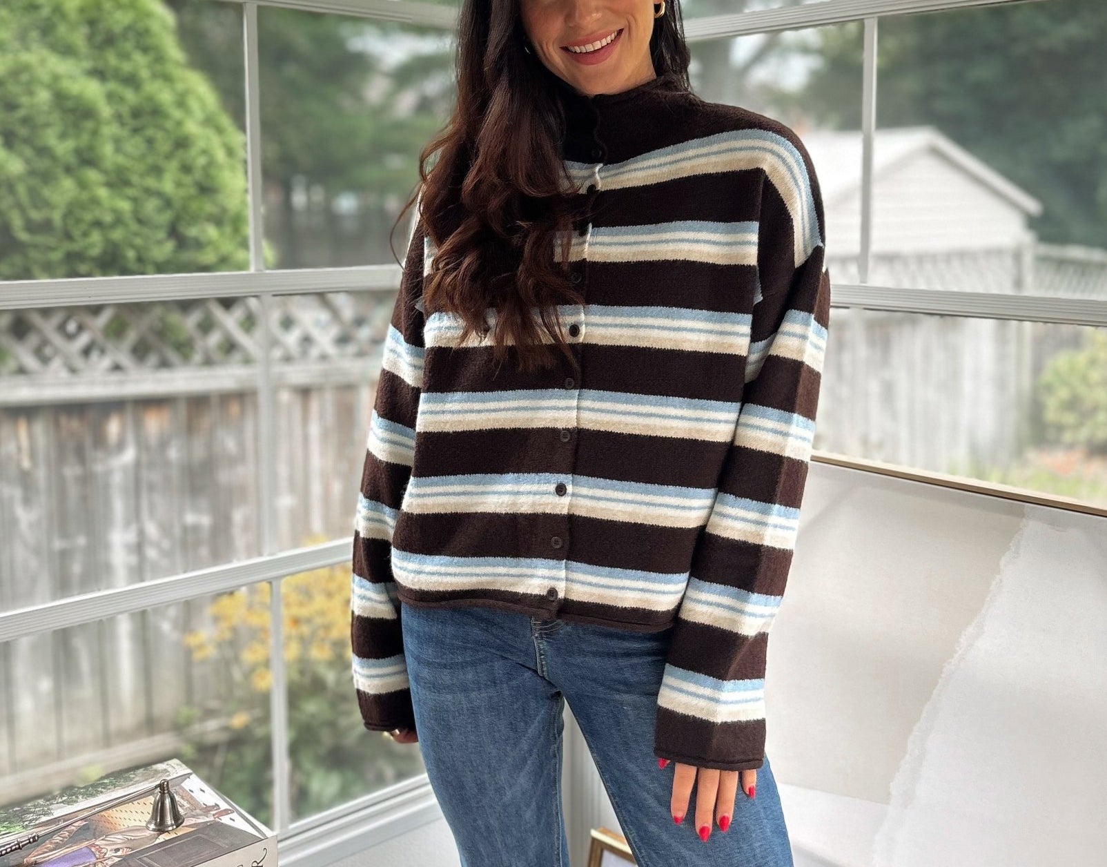 'Yale Bookclub' Multi-Color Stripe Rolled Neck Knit Cardigan - Love and Lee Apparel