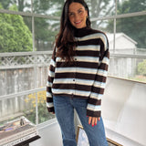 'Yale Bookclub' Multi-Color Stripe Rolled Neck Knit Cardigan - Love and Lee Apparel