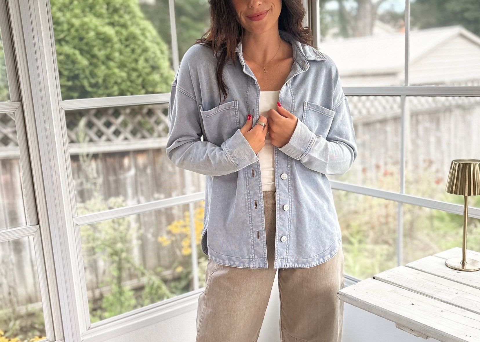 The Indie Acid Washed Collared Button Down Knit Shacket - Love and Lee Apparel