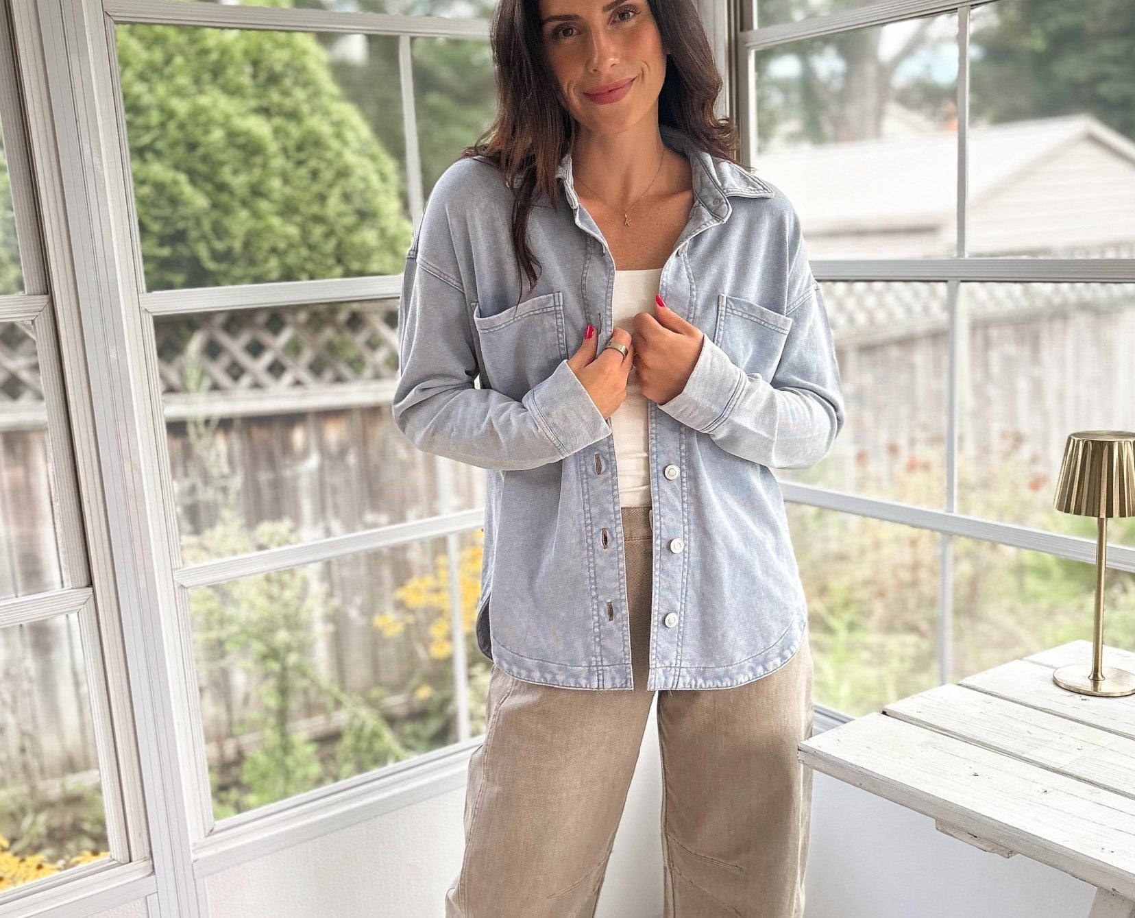 The Indie Acid Washed Collared Button Down Knit Shacket - Love and Lee Apparel