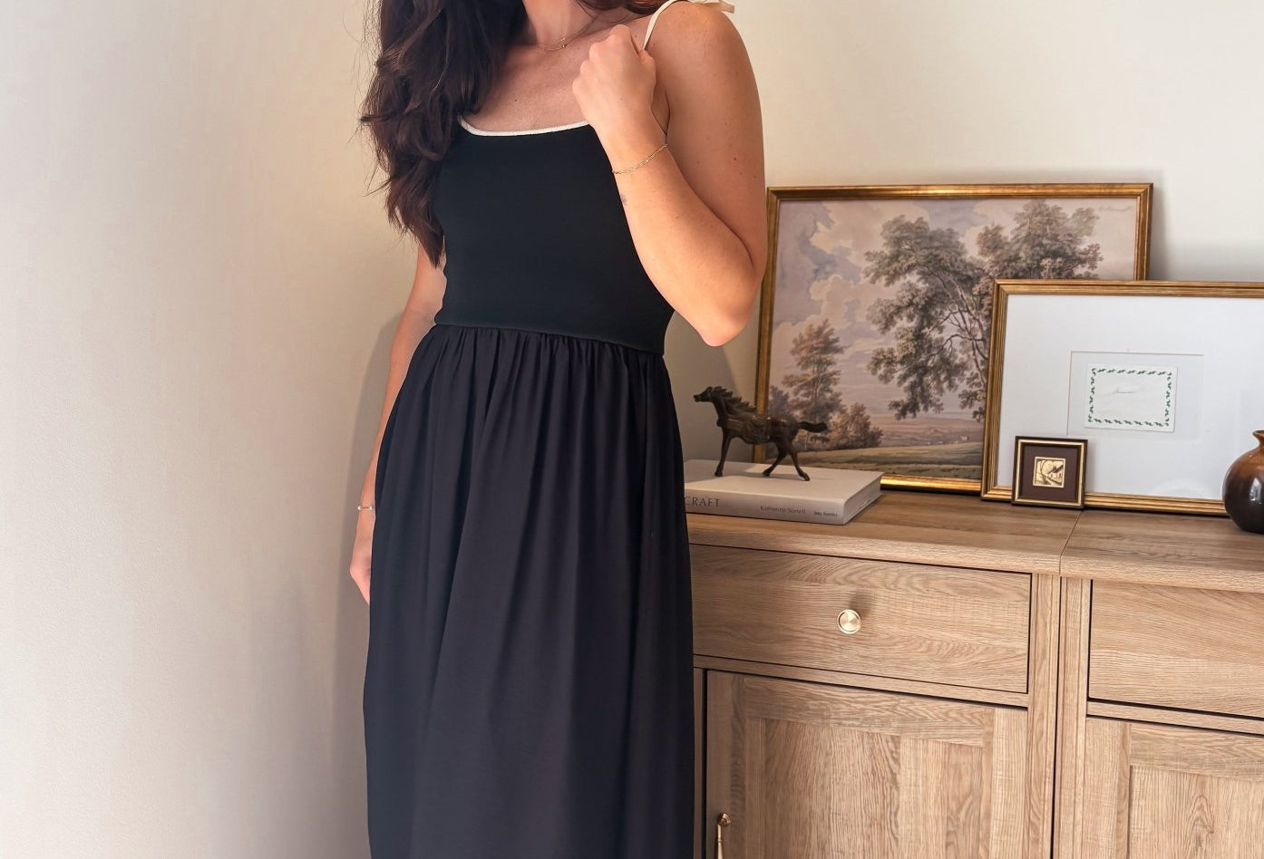The Chanel Contrast Tie Spaghetti Strap Mix Media Midi Dress - Love and Lee Apparel