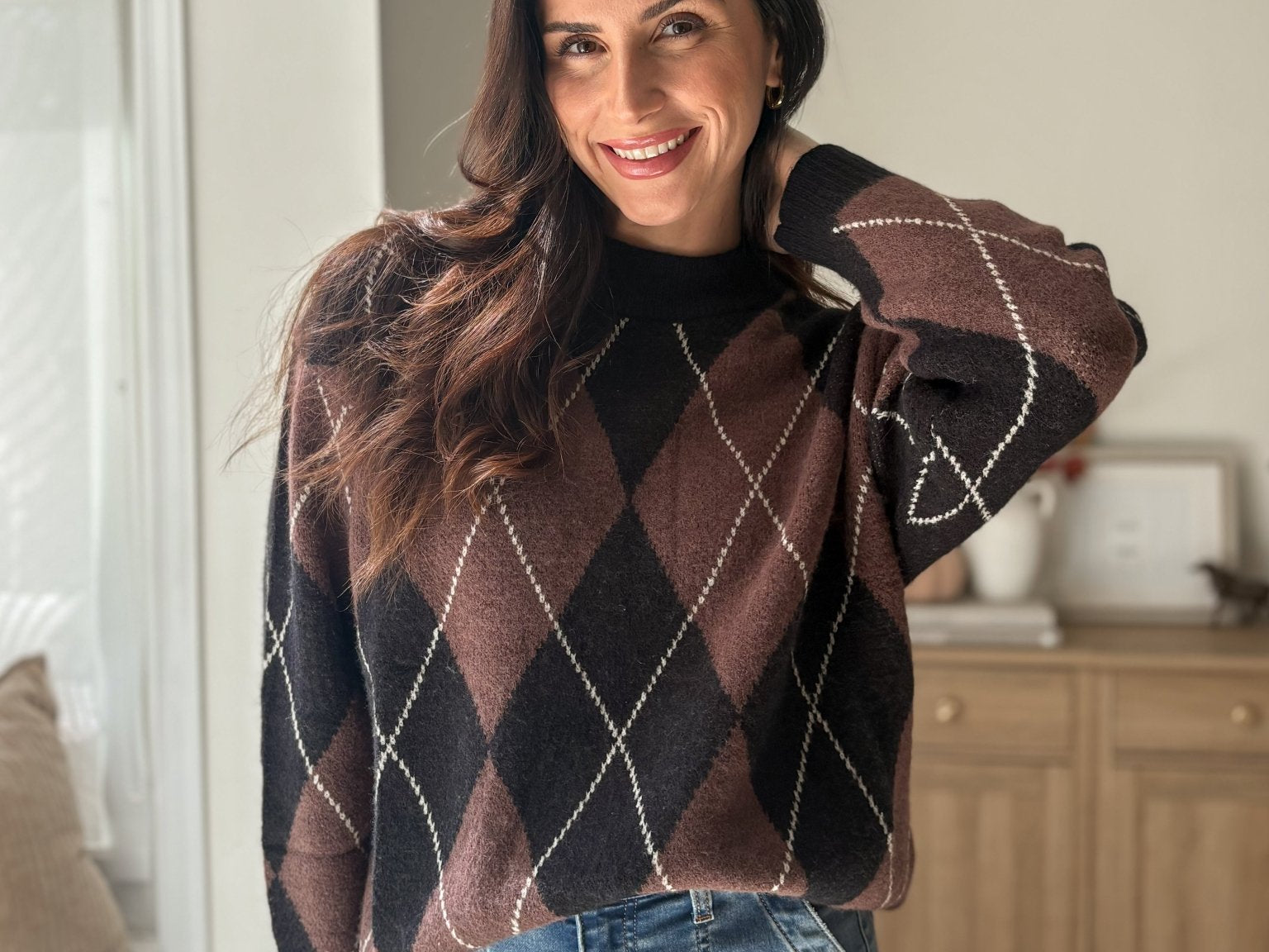 The 'Giving Season' Oversized Argyle Crew Neck Knit Pullover - Love and Lee Apparel