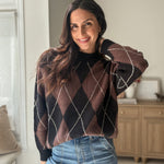 The 'Giving Season' Oversized Argyle Crew Neck Knit Pullover - Love and Lee Apparel